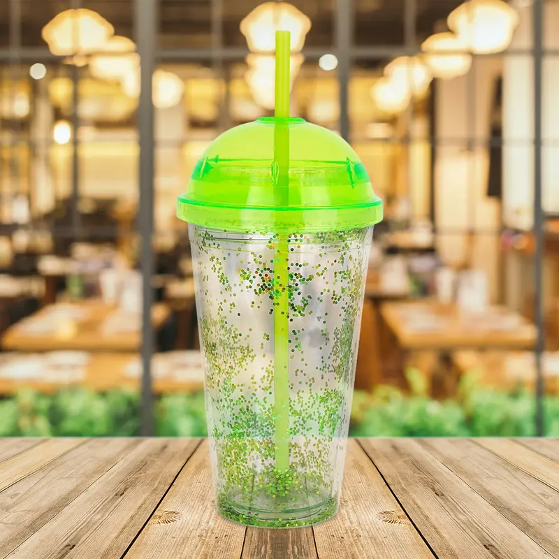 Vaso Decorado Color Verde Con Popote, 500Ml 1