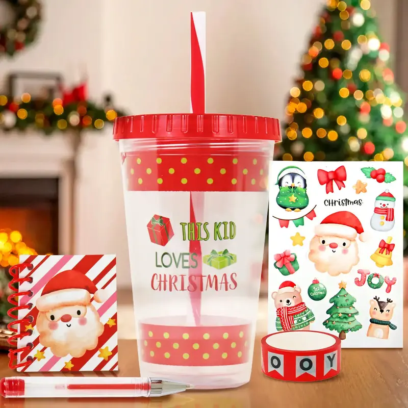 Vaso Navideño Con Tapa Y Popote, Color Rojo 1