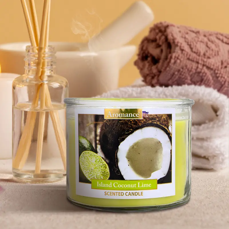 Vela Aromática A Coco Con Limón, 3 Pabilos 1