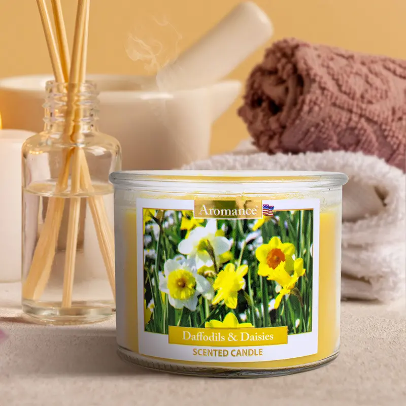 Vela Aromática A Flor De Narciso Y Margarita, 3 Pabilos 1