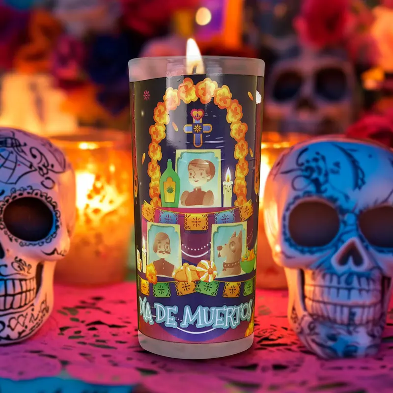 Veladora Con Diseño De Altar Para Día De Muertos 1