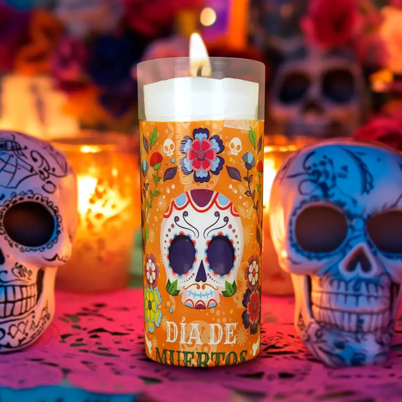Veladora Con Diseño De Calavera De Azúcar Para Día De Muertos 1