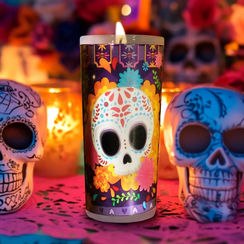 Veladora Con Diseño De Calavera Para Día De Muertos 1