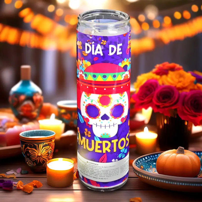 Veladora Con Diseño De Calaverita Para Día De Muertos 1