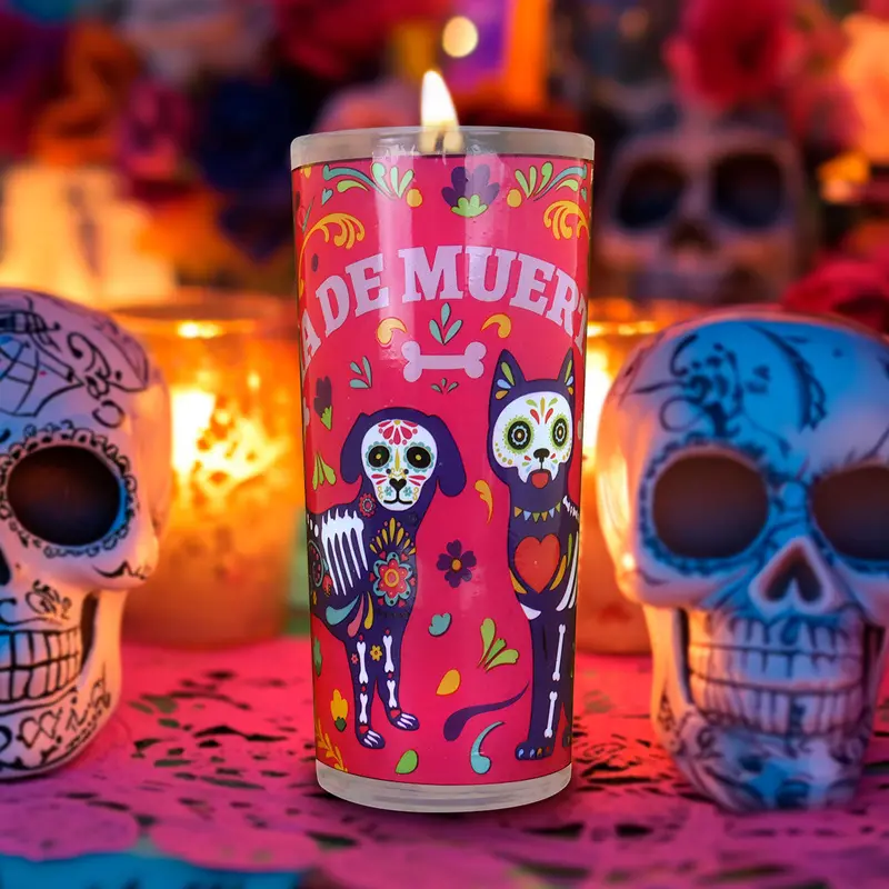 Veladora Con Diseño De Gatito Para Día De Muertos 1