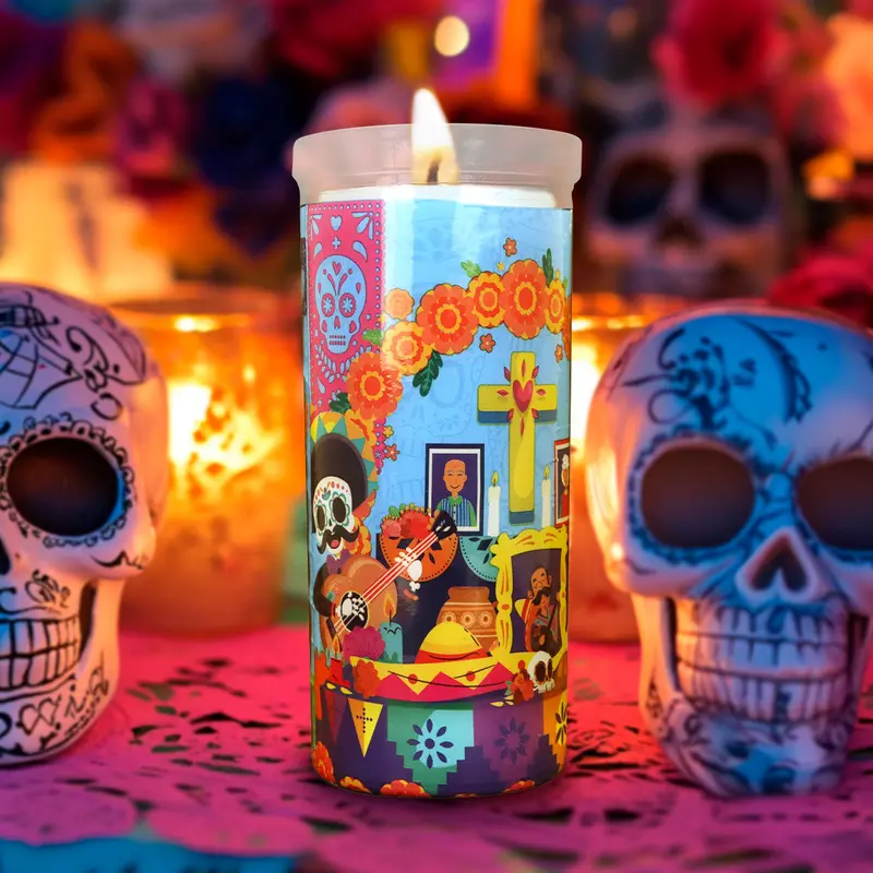 Veladora Con Diseño De Ofrenda Para Día De Muertos 1