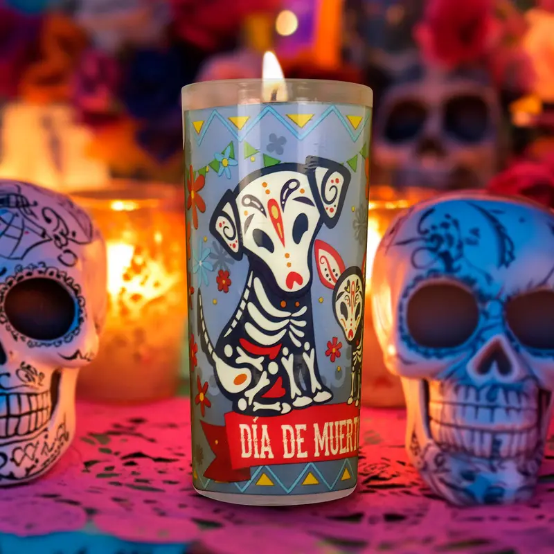 Veladora Con Diseño De Perritos Para Día De Muertos 1