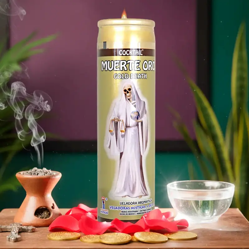 Veladora, Santa Muerte Dorada, 20 Cm 2
