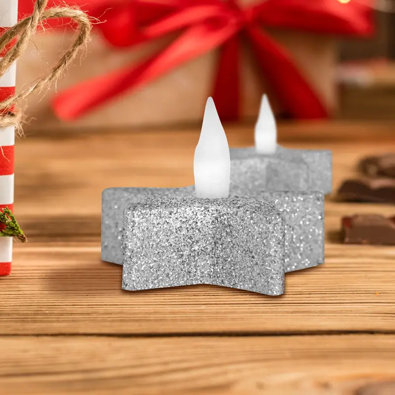 Velas Led, 2 Pzas, Estrella, Color Plata 1
