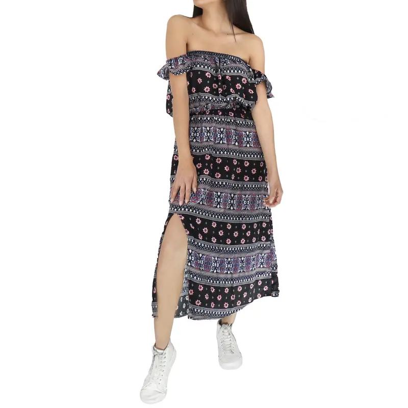 Vestido Casual Con Abertura Frontal Para Dama, Color Negro Con Azul 2