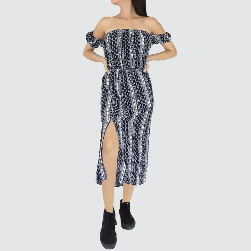 Vestido Casual Con Hombros Descubiertos Para Dama, Color Azul Marino 1