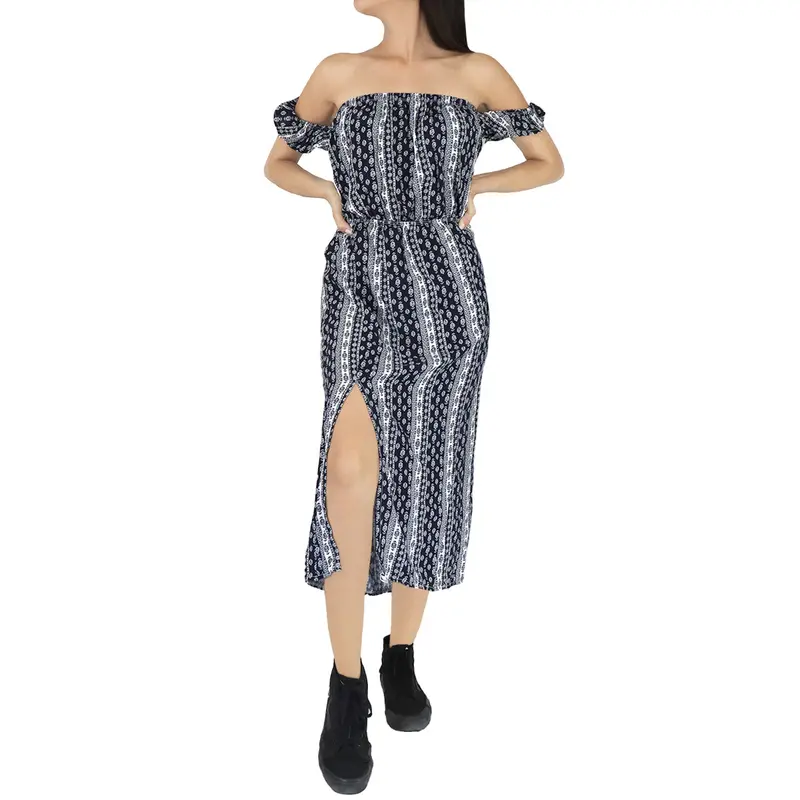 Vestido Casual Con Hombros Descubiertos Para Dama, Color Azul Marino 2
