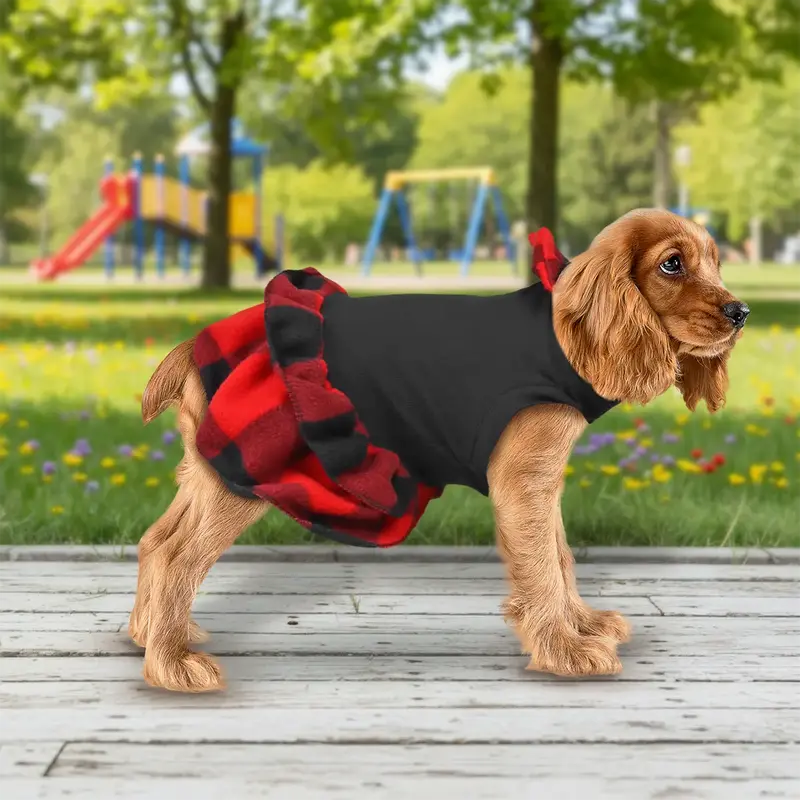 Vestido Invernal Para Mascota, Diseño Cuadros, Color Rojo 1