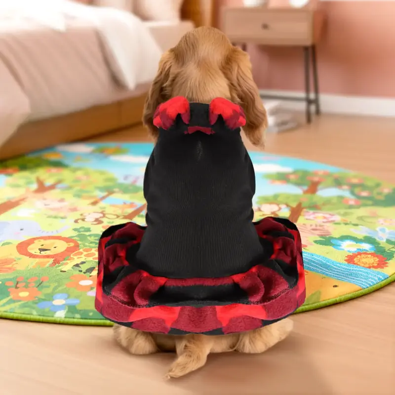 Vestido Invernal Para Mascota, Diseño Cuadros, Color Rojo 2