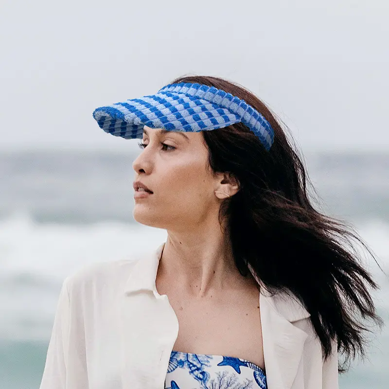 Visera De Tela Con Textura Suave, Rayada Color Azul 1
