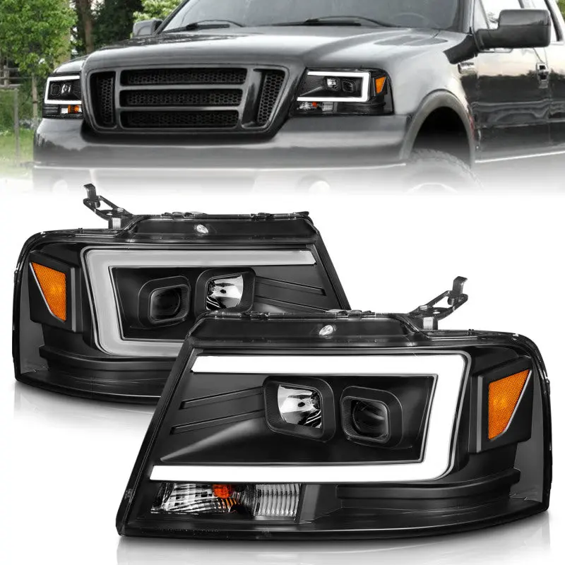 Anzo Projector Headlights With Integrated Light Bar – Black Housing For 2004–2008 Ford F-150 1