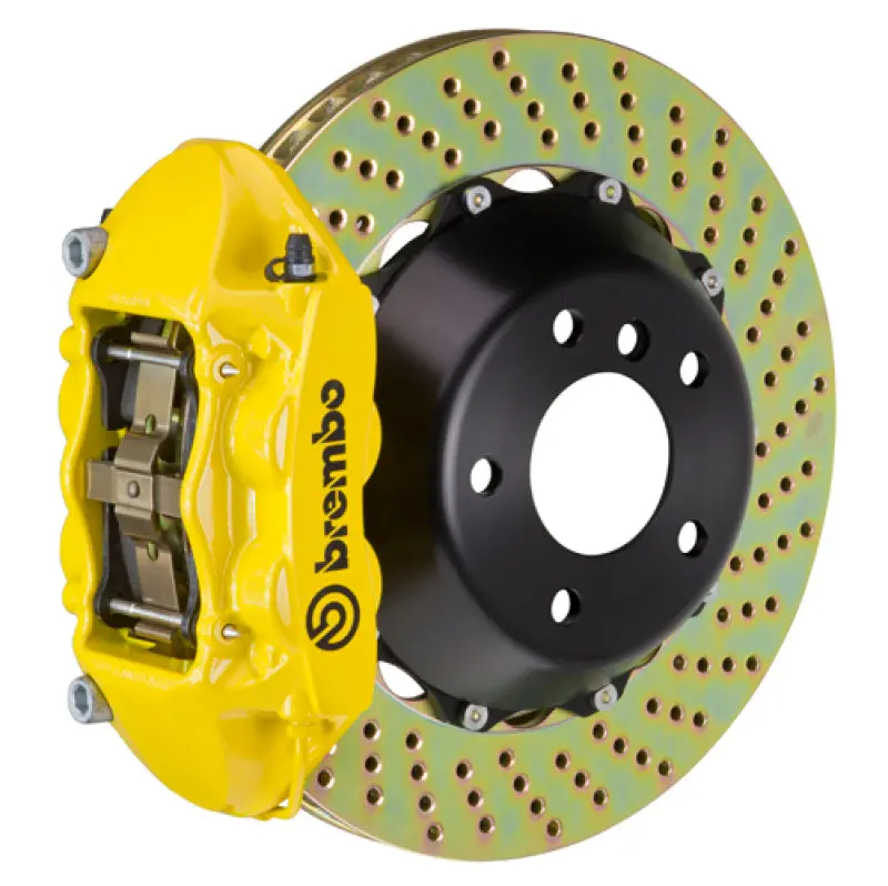 Brembo Gt Rear Big Brake Kit For 2011–2018 Porsche Cayenne Turbo: 380X28Mm Drilled Two-Piece Rotors, Yellow Calipers 1