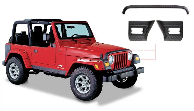 Bushwacker Black Trail Armor Hood Stone Guard With Front Corner Protectors For 1997–2006 Jeep Wrangler 1