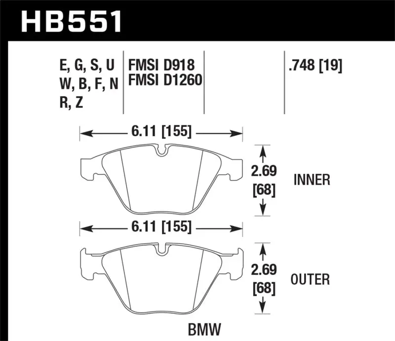 Hawk Performance Blue Brake Pads – Front, For 2007–2009 Bmw 335I/D/Xi And 2008–2009 328I/M3 1