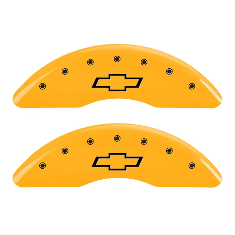 Mgp 4 Caliper Covers Engraved Front & Rear Bowtie Yellow Finish Black Ch 1