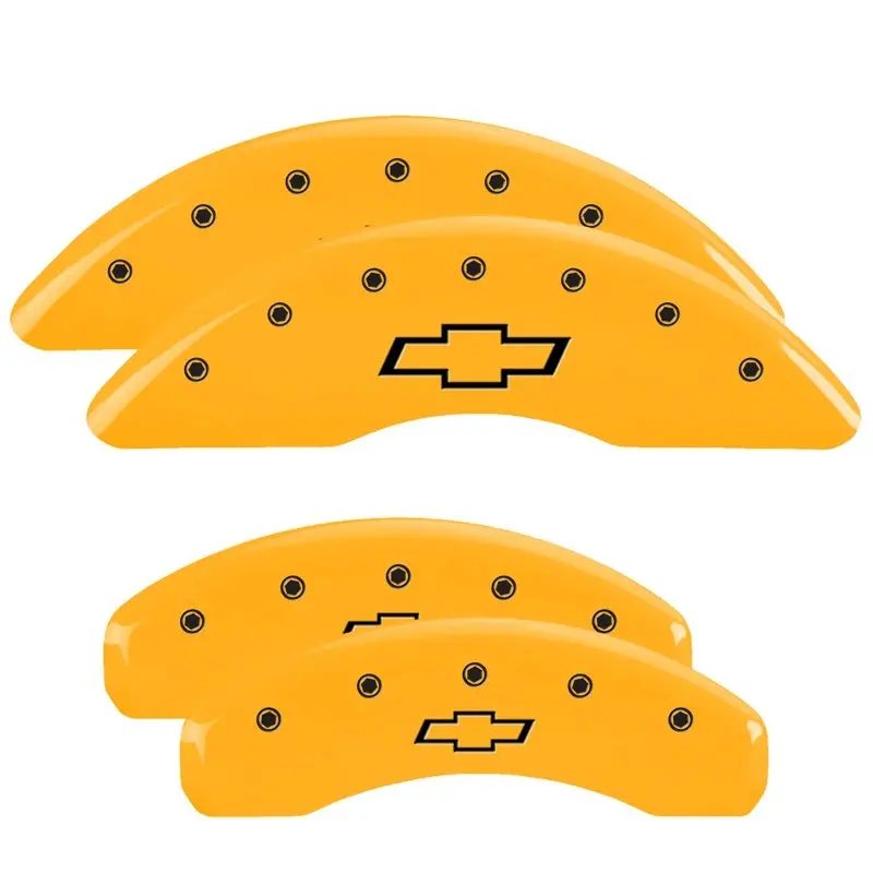 Mgp 4 Caliper Covers Engraved Front & Rear Bowtie Yellow Finish Black Ch 2