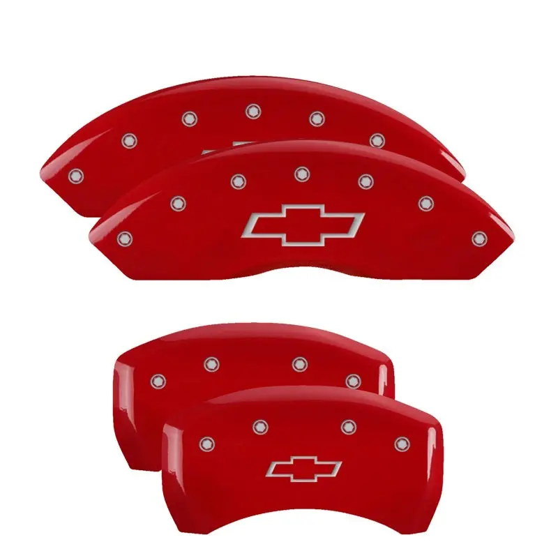 Mgp Engraved 4-Piston Caliper Covers – Bowtie Design, Red Finish With Silver Accents 1
