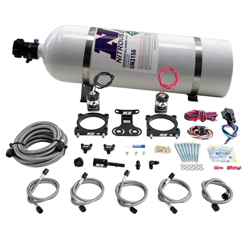 Nitrous Express Dual Throttle Body Plate System For 2024+ Ford Mustang 5.0L — Includes 15Lb Bottle 1
