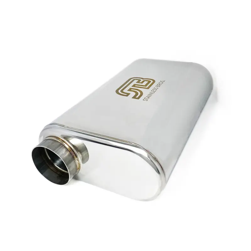 Stainless Bros 3-Inch Offset-In/Offset-Out Stainless Steel Muffler – 17-Inch Overall Length, Thin Oval Design 2